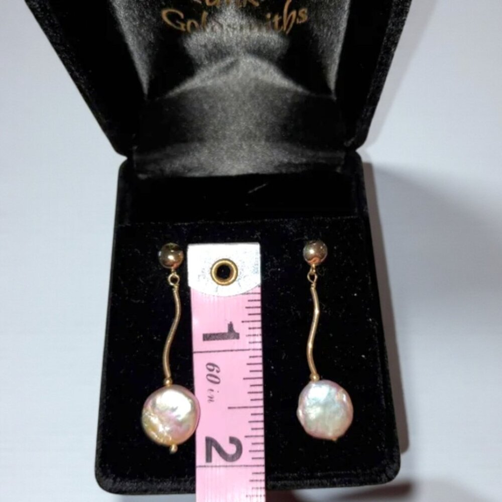 14k Yellow Gold Coin Pearl Earrings